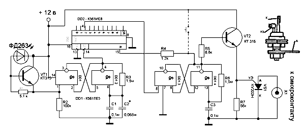 принципиальная схема светосинхронизатора для цифрового фотоаппарата